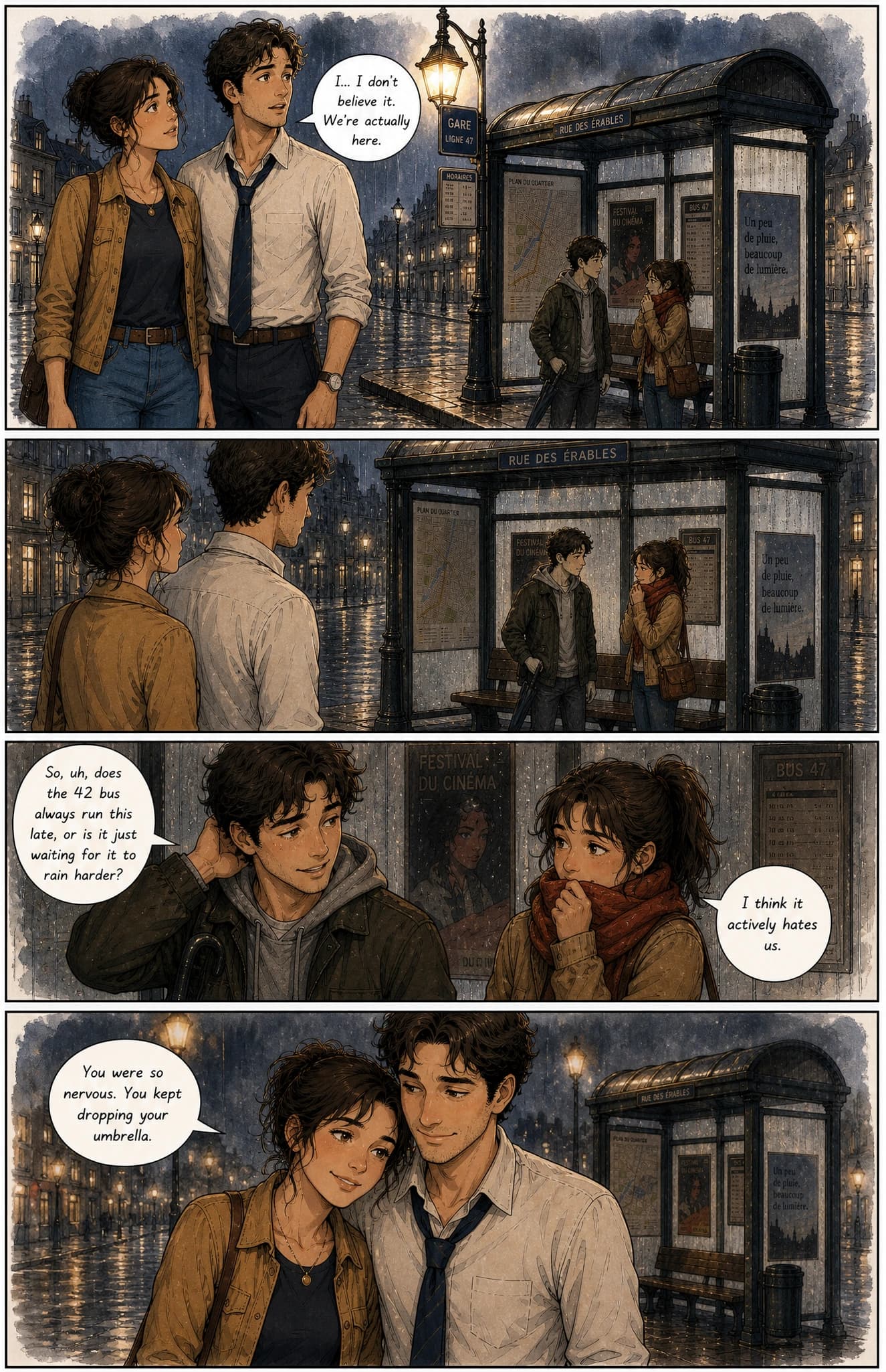 A full interior page from "The Map of Us": four panels with consistent characters and readable dialogue